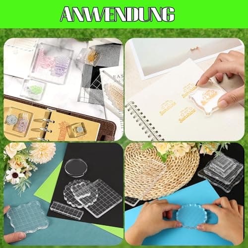 Hosifiy Lot de 2 tampons en acrylique pour tampons en silicone - 5 x 5 cm - Bloc de tampons en acrylique ondulé - Avec lignes de grille - Bloc acrylique transparent - Pour scrapbooking, fabrication de