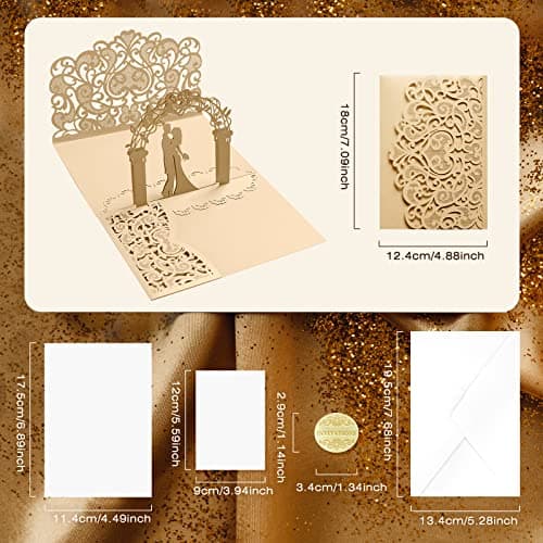 Siumir Carte Feliciation Mariage Pop Up 3D Carte Voeux Mariage avec Enveloppe Carte de Mariage Carte Cadeau pour Saint-Valentin, Anniversaire de Mariage (L'or)