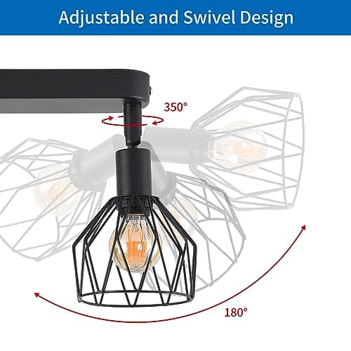 ANWIO Plafonnier Spots, 3 Spots de Plafond Led Intérieurs Base E14, Spots de Plafond Noirs avec Base Rectangulaire, Spots de Plafond LED Rotatifs (Sans Ampoules).