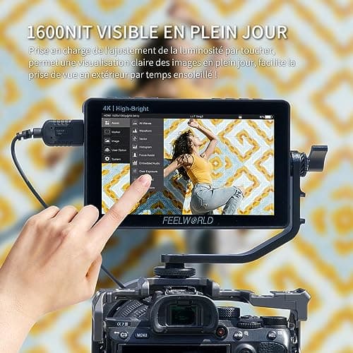 FEELWORLD F5PROX Caméra Moniteur de Terrain Écran Tactile 1600Nit 5,5 Pouces 4K HDMI DSLR Video Camera Monitor avec Batterie F750 Sacoche pour caméra Entrée de Type C 3DLUT Focus Peaking Histogramme