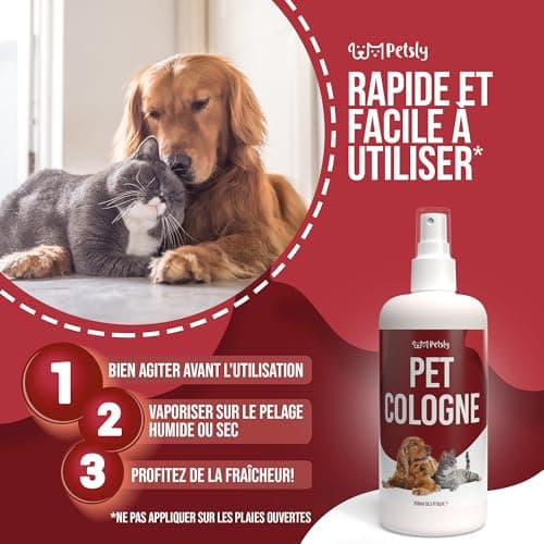Petsly® Parfum pour Chien & Chat - 250ml - Arôme de Pêche - Neutralise les Mauvaises Odeurs - Parfum Chien - Parfum Chat - Eau de Parfum pour Chien, Déodorant pour Chien, Parfum pour Litiere à Chat
