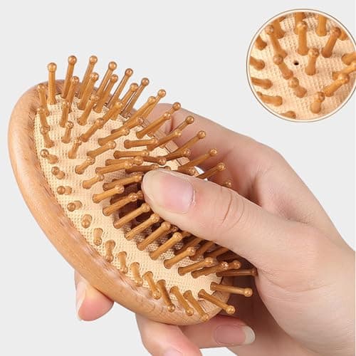 2 Pièces Peigne de Massage en Bois, Masseur de Cheveux Brosse de Cuir Chevelu, Brosse à Cuir Chevelu, Sans Poignée, Peigne Rond en Bambou pour Femmes Hommes Cheveux Raides Curl