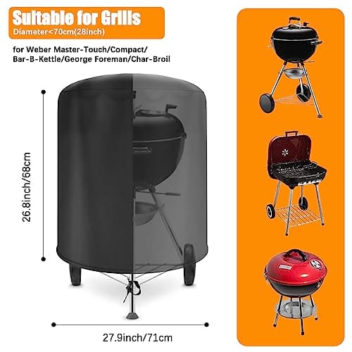 Raweao Housse Barbecue Weber 57cm, Bache Barbecue Weber 57cm, Housse Weber 57cm Rond 500D Oxford Imperméable Exterieur(Φ71x68cm)