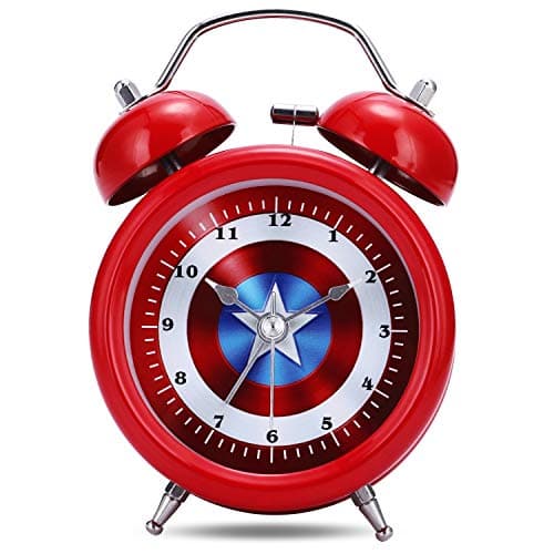 Lafocuse Réveil Captain Silencieux Enfant Rouge Matin a Double Cloche Horloge de Table Sanc Bruit Tic-tac avec la Lumière de Nuit