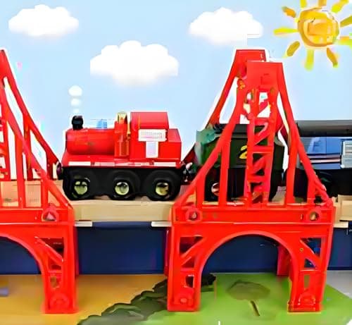 Pont de Train en Bois, Pont Rail, Accessoires de Train, Rails Train compatibles avec Toutes Les Grandes Marques(3 Ponts de Suspension)