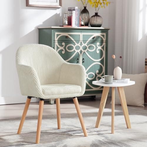 WOLTU Chaise de Salle à Manger, Lot de 2 Chaises, Chaise Ergonomique, Chaise de Cuisine avec Accoudoirs, Chaise Rembourrée avec Pieds en Bois Massif, en Velours Côtelé, Beige, EZS26cm-2