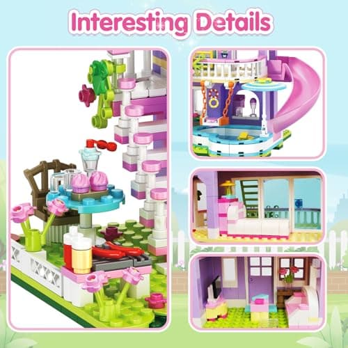Sitodier Jouet de construction pour filles, 689 pièces Blocs de construction de maison de villa de jardin pour Enfants de 6+ ans, Kit de construction de chalet de vacances pour enfants 6 7 8 9 10+ ans