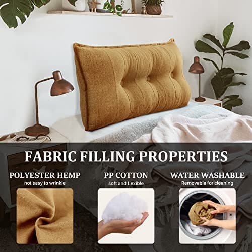Rucener Oreiller Traversin Soutien Dorsal Gros Coussin Canapé Coussin Tête de Lit Dossier Traversin Gros Coussin Dossier Triangulaire Coussin de Coin Coussin de Lecture Jaune 100 CM