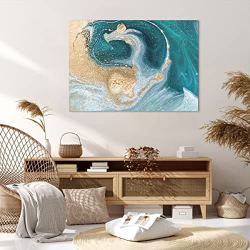 Moderne Impression sur Toile 100x70cm Image Tableau Decoration Murale Or Turquoise Arrière Plan Grand Tableaux Decoratifs Muraux Chambre Horizontal Deco Cadre Décoration Salon Art Wall AA100x70-4969