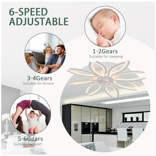 Grand Ventilateur De Plafond Avec Lumière Dimmable Chambre Silencieux Ventilateur Plafond Avec Lumiere Et Telecommande APP Réversible 6 Vitesses Lustre Ventilateur Timer
