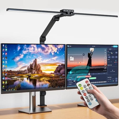 KableRika Lampe de Bureau avec Télécommande, 24W 80cm Double Tête, Grande Lampe Bureau LED Puissante, 4 Luminosité & Températures, lumiere bureau avec pince pour Design, Lecture, Dessin, Moniteur
