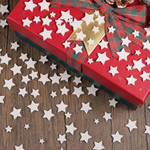 100Pcs Etoile Bois Noël Confetti Décoration à disperser Table DIY Bricolage Artisanat Cadeau Noël Fête (Blanc)