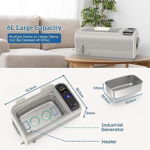 LifeBasis 6L Nettoyeur Ultrasons pour Vinyles 300W Ultrasonic Record Cleaner avec 0-15 Min Minuterie Réglable et Chauffage pour Disque Vinyle Circuits Imprimés Équipement de Laboratoire
