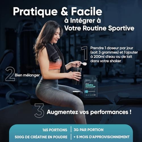 Créatine Monohydrate en Poudre 500g - Créatine Monohydrate Micronisée 165 Portions