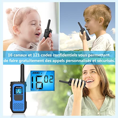 AWANFI Talkie Walkie Rechargeable Enfants Adultes 3 Pièces, Longue Portée avec 16 Canaux Radio à 2 Voies Écran LCD, USB Type C avec VOX pour Jeu d'Aventure, Randoneé, Vélo