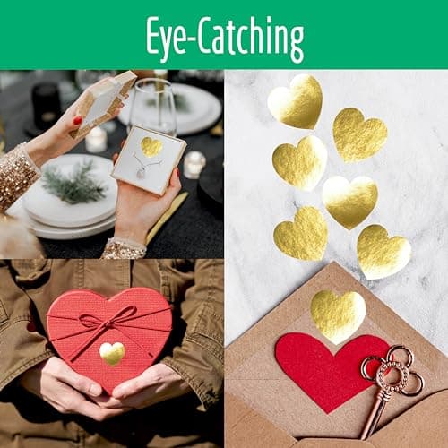 500 PCS Autocollants en forme de cœur doré, Autocollants métalliques dorés autoadhésifs imperméables et réfléchissants, Étiquettes décoratives d'amour pour les fournitures de la Saint-Valentin