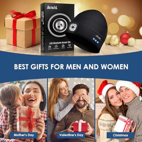Lenski Idee Cadeau Homme Original Utile, Idee Cadeau Noel Original, LED Bonnet Bluetooth Homme, Bonnet Homme/Femme, Cadeau Papa, Cadeau Anniversaire Homme Original, Cadeau Homme Noel, pour du Sport