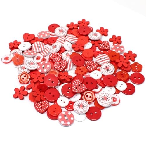 Mélange de boutons rouge / blanc, en bois, acrylique et résine, pour la décoration de cartes, 150 pièces