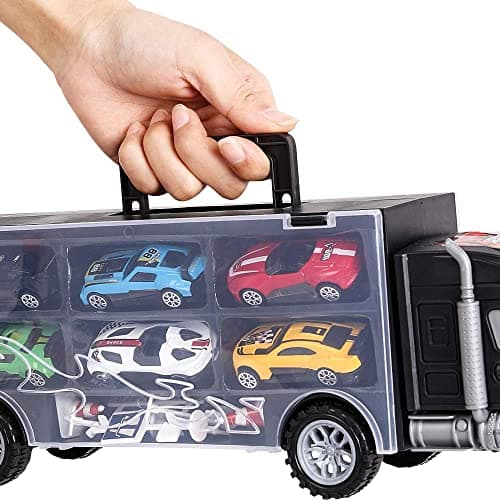 m zimoon Jouet de Camion de Transporteur de Voiture avec 6 Mini Voitures en Métal, Voiture Enfant Jouet Cadeau pour 3 4 5 6 Ans Garçons Filles Enfants