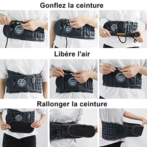 Ginekoo Ceinture de décompression pour le dos – Ceinture de traction à air de la colonne vertébrale pour soutien lombaire et douleurs lombaires – Ceinture de traction lombaire – Bleu (73,7 à 124,5 cm)