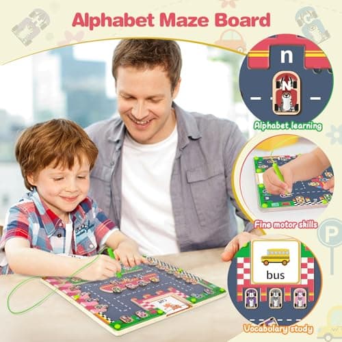 Jeux Montessori Enfant, Labyrinthe Magnetique Holz Puzzle, Jeu Educatif pour Apprendre l'Alphabet et Mots, Parcours Motricité Fine Activite Enfant 3 4 5 ans, Cadeau Garcon Fille pour Anniversaire Noël