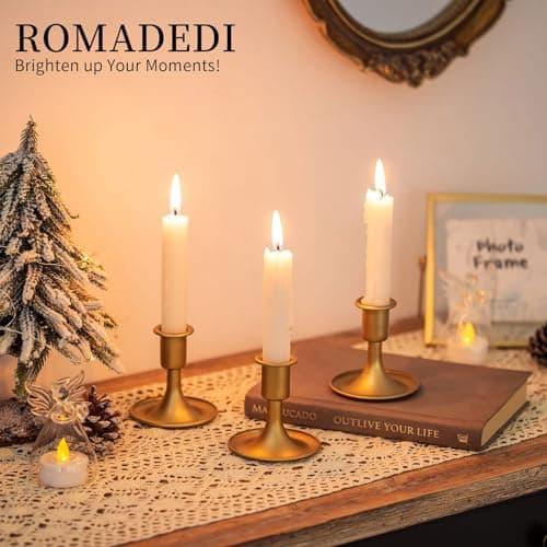 Romadedi Chandelier Bougeoir Doré Mariage - Lot de 24 Petite Bougeoirs Métal Décoratifs pour Bougie Coniques Noel Decoration Maison L’Avent Centre de Table Rétro