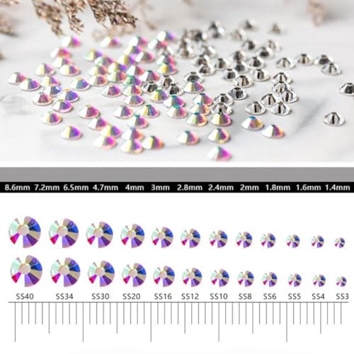 AEIOPRS Cristaux Dos Plat Strass Verre Pierres Scintillantes Art Ongles Pierres précieuses Ronde Diamant Gems