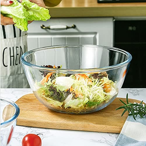 Homwin Grand Saladier 3 Bols en Verre, 1,0 L, 2,5 L, 4,2 L Bols Gigognes peu Encombrants Bols Antidérapants Saladiers pour Mélanger Stockage Cuisson
