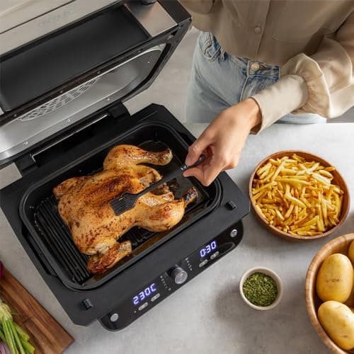 Cecotec Friteuse à air sans huile Cecofry FireDome 8000 Pro 1700 W Double Résistance, 4 Niveaux Grill, 12 Modes Prédéfinis, Température et Temps Réglables, Pack d'accessoires