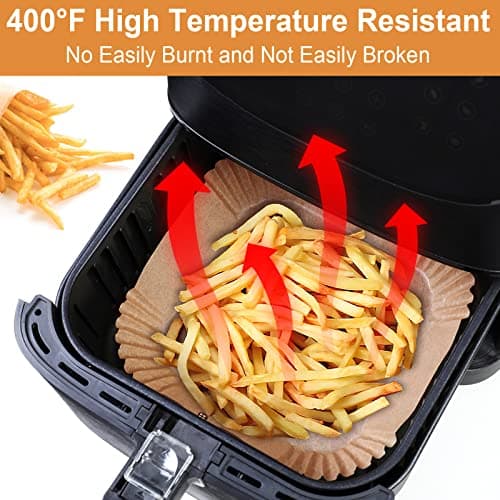 AiQInu Papier Sulfurisé pour Air Fryer, 100 Pièces 16cm Papier Cuisson Paper Liner, Food-Grade BPA gratuit, Jetable Antiadhésive Sans Huile Papier Parchemin Accessoires pour 4.5-6L Friteuse