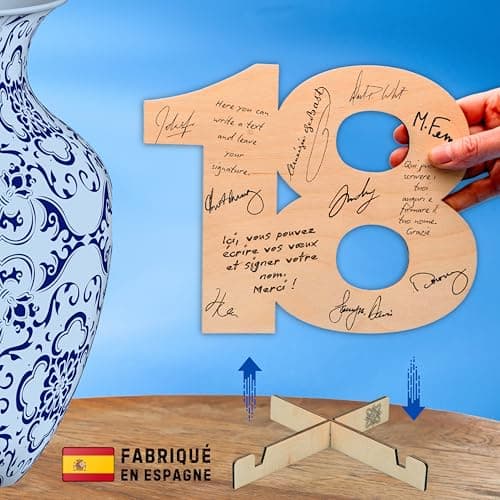 CUBIBOO ART Carte Anniversaire 18 Ans en Bois Avec support - Decoration Anniversaire 18 Ans Garçon, Fille