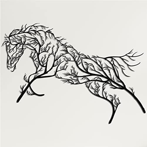 DEKADRON Décoration murale en métal, cheval d'arbre, décoration d'intérieur et d'extérieur (75 x 40 cm)