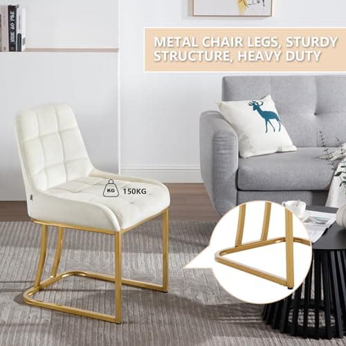 WOLTU Chaise Salle à Manger, Lot de 4, Chaise Cuisine en Velours, Chaise Salon, Chaise Coiffeuse Rembourrée, avec Dossier, Structure Métallique en Forme d'arc EZS32cm-4 Crème