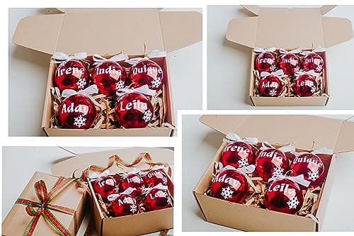 Boule de Noël personnalisée prénom ou texte au choix, decoration de sapin rouge, 5 pièces. Boules de noël Olesea