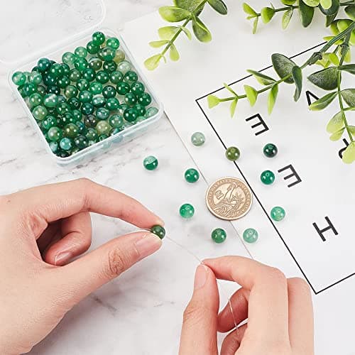 OLYCRAFT Environ 94pcs Perles D'Agate Naturelle 8mm Perles D'Agate Rayées Vertes Teintées Perles D'Agate Bandes Vertes Perles Rondes Vrac Pierre D'Énergie pour Bracelet Collier Fabrication Bijoux