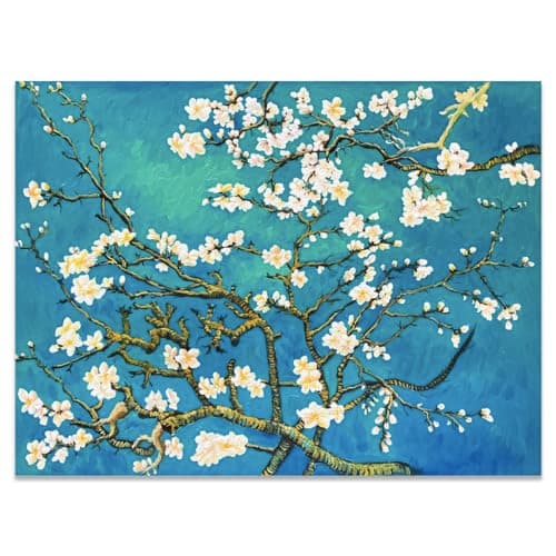 Fokenzary Peint À La Main Fleur D'amande Reproduction de Vincent Van Gogh Illustration Célèbre Peinture Sur Toile Abstraite Moderne Pour Le Salon Décoration Murale Encadrée Prêt à Accrocher