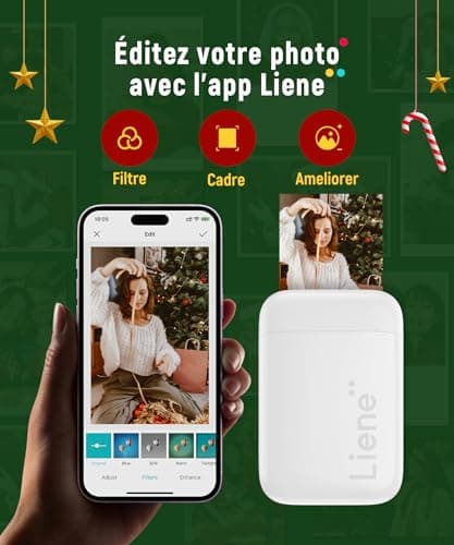 Liene Mini Imprimante, 2 x 3 Imprimante Photo Portable avec 50 Zink Papiers à Dos Collant, Bluetooth 5.0, Compatible avec iOS & Android, Application Dédiée, Imprimante Photo pour iPhone(Blanc)
