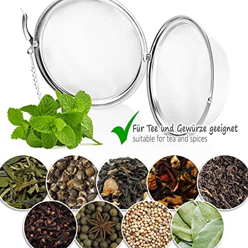 COM-FOUR® passoire à thé en acier inoxydable 304 - grand infuseur à thé pour thé en vrac, herbes et épices - filtre à thé à mailles fines avec chaîne - passoire à épices (1 pièce - Ø 9 cm)