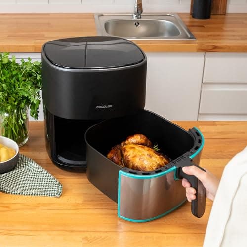 Cecotec Friteuse sans Huile de 6,5 L Cecofry Fantastik Inox 6500 Pack. Air Fryer avec 1700 W, Acier Inoxydable, 12 Menus, Technologie Perfect Cook, 80-200oC, Temps Réglable, Pack d'Accessoires