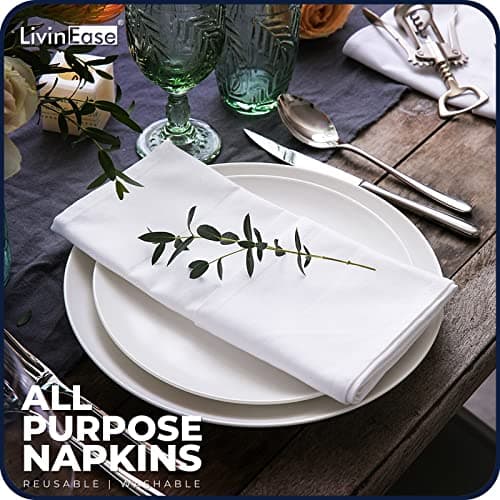 LivinEase Serviettes en Tissu en Coton - Lot de 12 Serviettes de Table Blanc - 100% Coton 46 x 46 cm Serviettes en Tissu surdimensionnées réutilisables idéales pour Le dîner de Noël (Blanc)