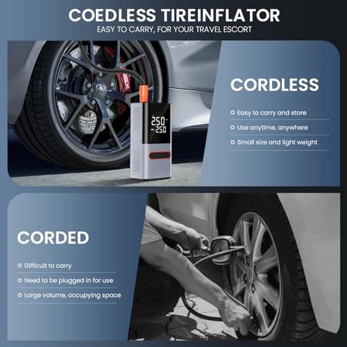Ofottofo Mini compresseur à air portatif, 150 PSI gonfleur pneus Voiture sans Fil, avec lumière LED et LCD écran numérique Pompe électrique vélo pour vélo, Moto, pneus, Ballon, Scooter