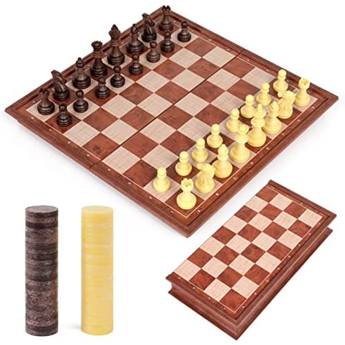 Peradix Jeu déchecs et Dames 2 en 1, Echiquier Magnétiques, Echec Pliable de Voyage, Echecs Chess Board Jeux Plateau et Les Morceaux pour Enfants et Adultes (25×25 CM)