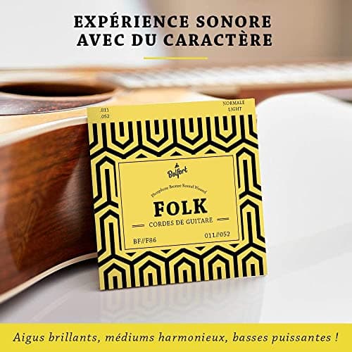 BELFORT® Cordes ☆ VAINQUEUR DE TEST 2019* ☆ Pour guitare folk & acoustique ☆ BONUS : Ebook gratuit + 3 plectres ☆ en Phosphor Bronze (lot de 6)