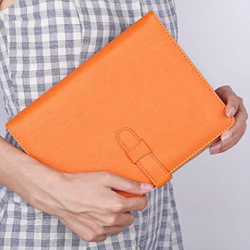 Minlna Carnet en cuir format A5 Rechargeable avec des feuilles volantes 200 pages épaisses Doublure classique avec poche et porte-stylos (Orange)