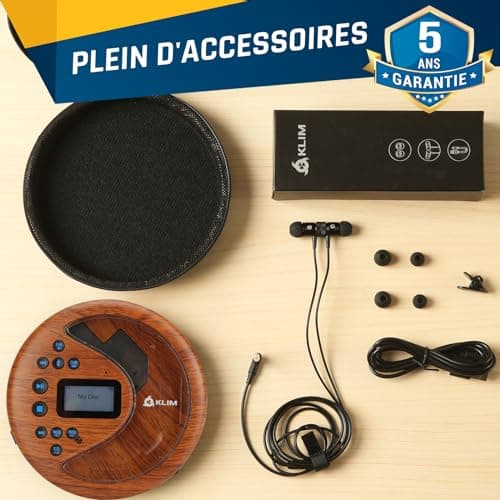 KLIM Discover Wood + Lecteur CD Portable Walkman avec Batterie Longue Durée + NOUVEAUTÉ + Ecouteurs Inclus + Radio FM + Compatible MP3 + Carte SD, Transmetteur FM, Bluetooth + Idéal pour la Voiture