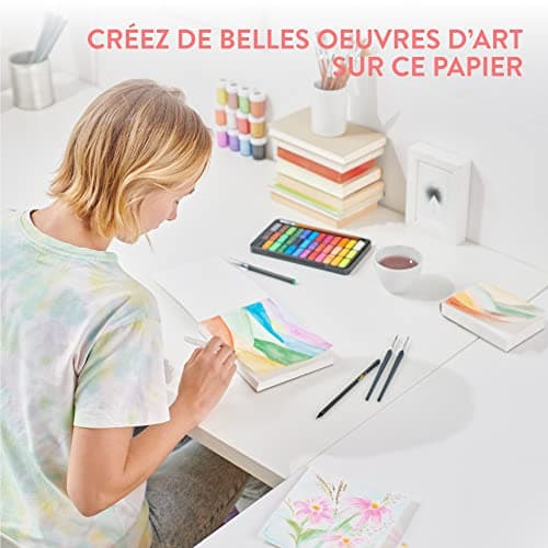 int!rend Carnet de Papier Aquarelle A6-60 Feuilles 300g - inclus 1 Stylo Pinceau à Réserve d'Eau - Materiel Dessin pour Peinture Aquarelle