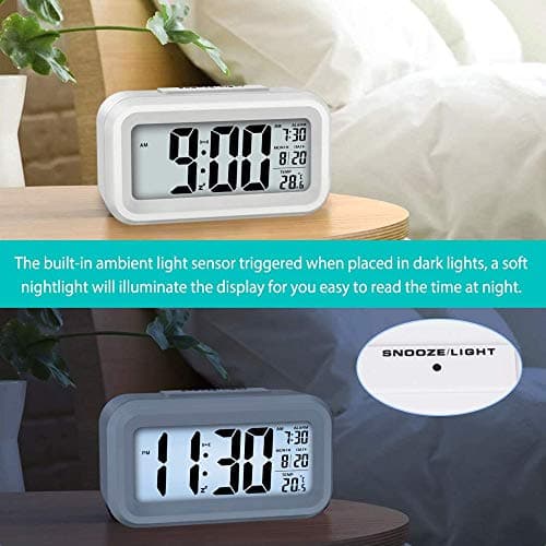 Réveil Électronique LED Réveil Matin Alimenté par USB Réveil Numérique Opération Facile Snooze 12/ 24H (Blanc)