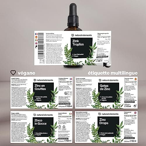 Gouttes de zinc – 100ml (2450 gouttes) – 15mg de zinc par dose journalière – Premium : Zinc ionique (sulfate de zinc) – Sans alcool, testé en laboratoire, 100% végétalien & produit en Allemagne