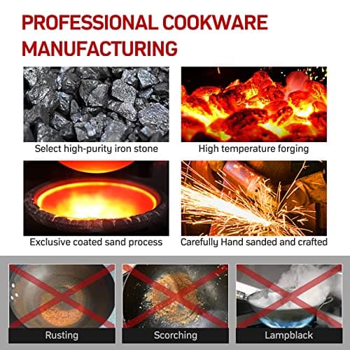 Jobin 33 cm/5,6L Wok en Acier au Carbone Avec Couvercle - Sans Revêtement Chimique - Cuisiner des Plats Asiatiques pour 4-6 Personnes - Convient à Induction/Electrique/Gas