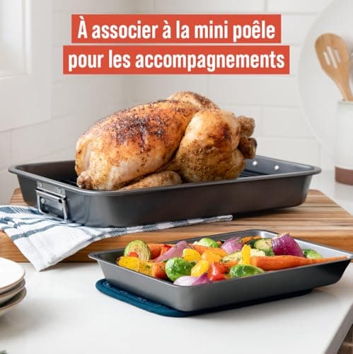 Chef Pomodoro – Grand Plat Four Antiadhésif avec Grille Four | Plaque Cuisson Four Rectangulaire avec Plateau, Plaque, Plat à Gratin, Lasagne – Acier Résistant – (41 x 29 cm)